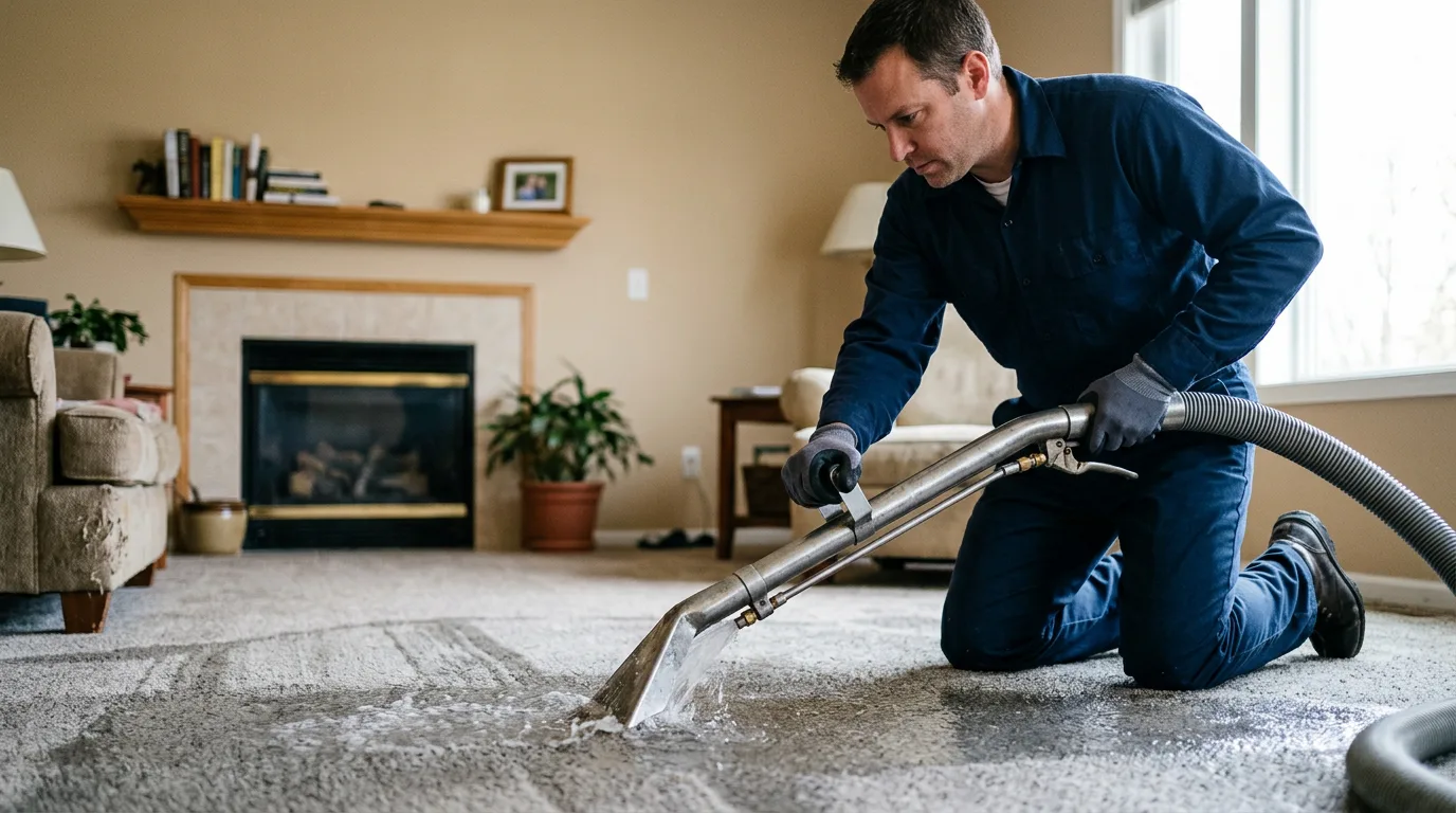 Water damage restoration technician working near Dent, MN
